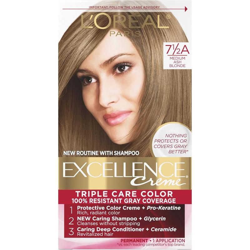 L'Oreal Paris Excellence Creme Permanent Triple Care Hair Color, 9A Light Ash Blonde, Gray Coverage For Up to 8 Weeks, All Hair Types, Pack of 1