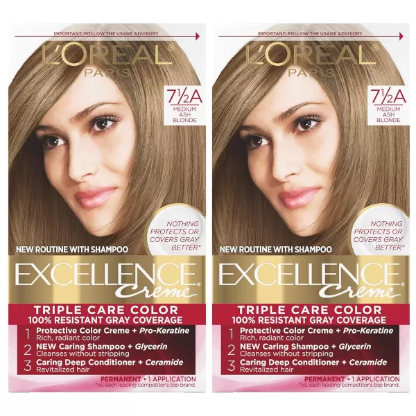 L'Oreal Paris Excellence Creme Permanent Triple Care Hair Color, 9A Light Ash Blonde, Gray Coverage For Up to 8 Weeks, All Hair Types, Pack of 1