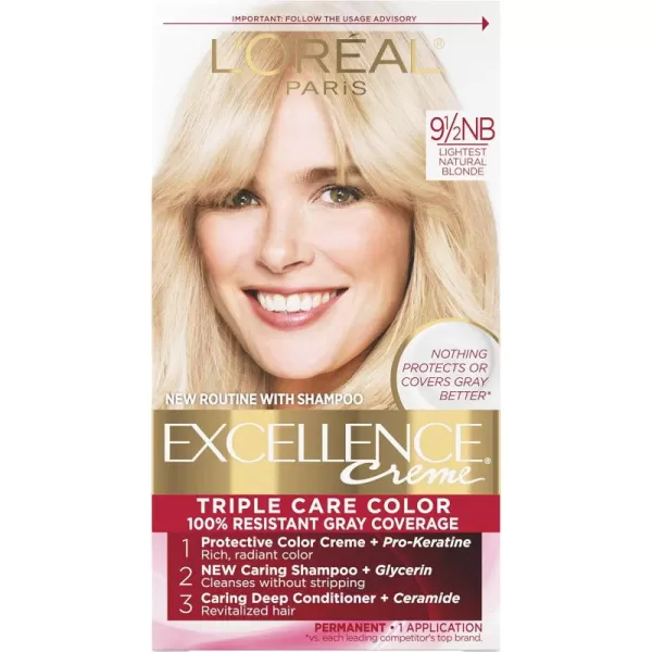 L'Oreal Paris Excellence Creme Permanent Triple Care Hair Color, 9A Light Ash Blonde, Gray Coverage For Up to 8 Weeks, All Hair Types, Pack of 1