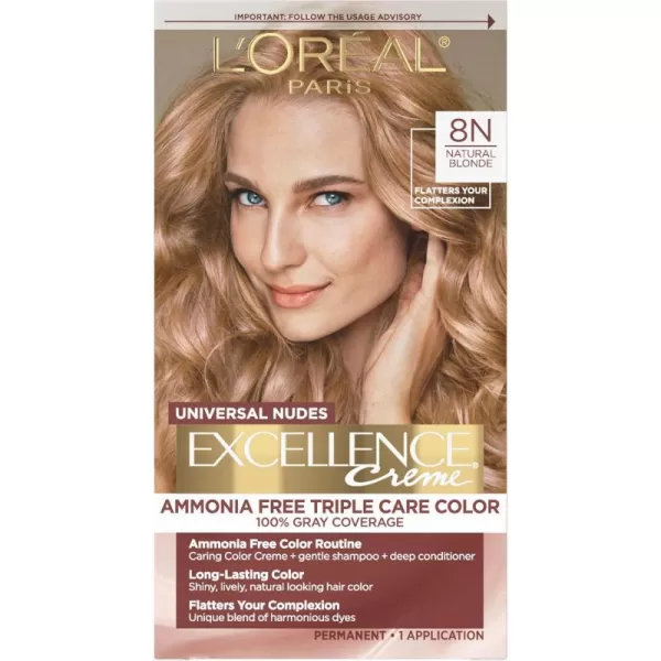 L'Oreal Paris Excellence Creme Permanent Triple Care Hair Color, 9A Light Ash Blonde, Gray Coverage For Up to 8 Weeks, All Hair Types, Pack of 1
