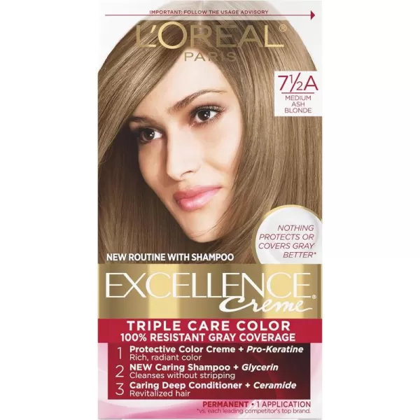 L'Oreal Paris Excellence Creme Permanent Triple Care Hair Color, 9A Light Ash Blonde, Gray Coverage For Up to 8 Weeks, All Hair Types, Pack of 1