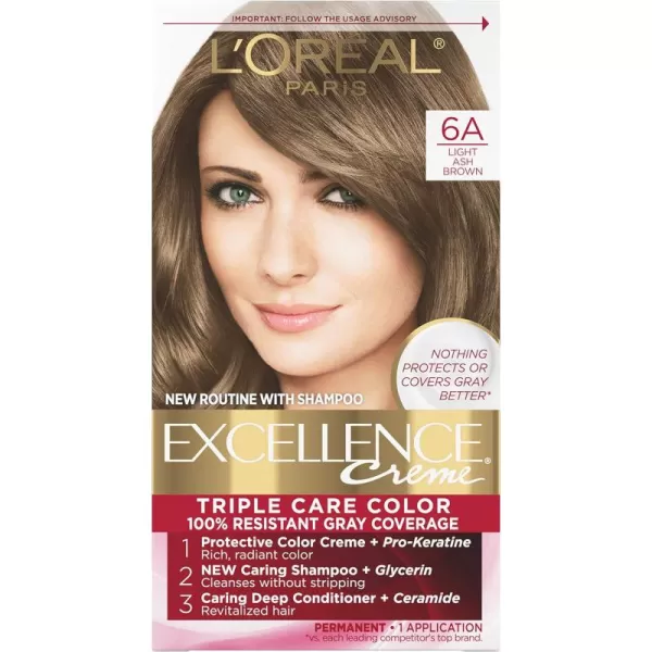 L'Oreal Paris Excellence Creme Permanent Triple Care Hair Color, 9A Light Ash Blonde, Gray Coverage For Up to 8 Weeks, All Hair Types, Pack of 1