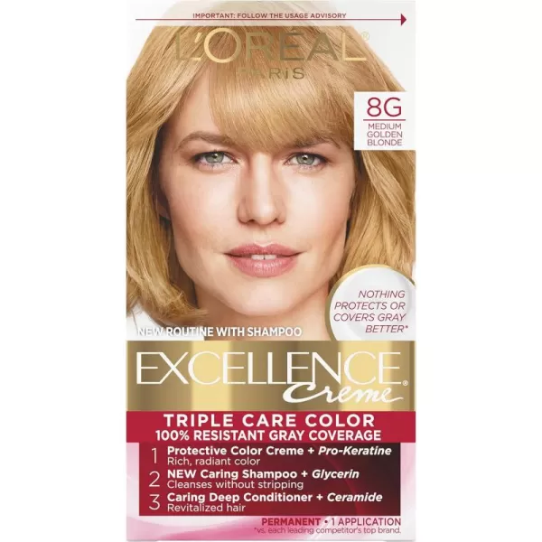 L'Oreal Paris Excellence Creme Permanent Triple Care Hair Color, 9A Light Ash Blonde, Gray Coverage For Up to 8 Weeks, All Hair Types, Pack of 1
