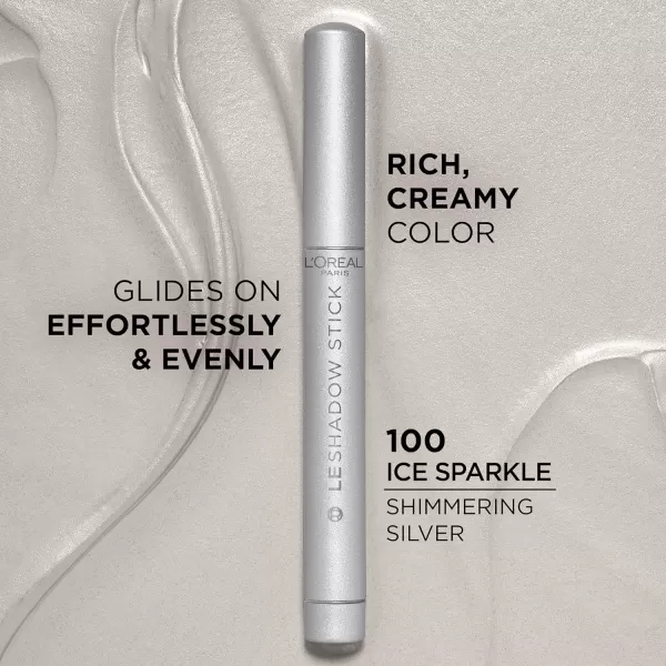 L'Oreal Paris Makeup Paradise Le Shadow Stick Eyeshadow, Blendable, Smudge-Resistant, Cream Eyeshadow, 100 Ice Sparkle , 0.05 Oz)