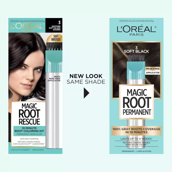 imageLOreal Paris Magic Root Permanent Hair Color 10 Minute Hair Dye Kit to Rescue Roots with 100 Gray Hair Coverage 3 Soft Black 2 Pack Packaging May Vary3 Soft Black