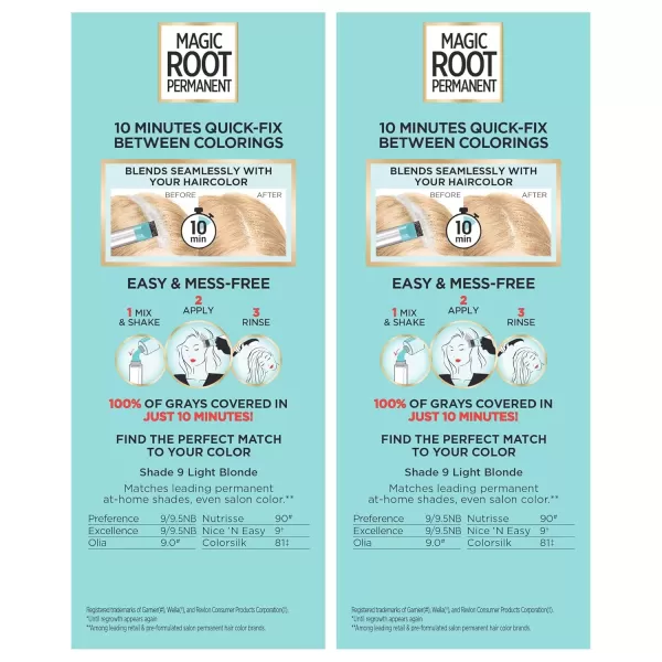 imageLOreal Paris Magic Root Permanent Hair Color 10 Minute Hair Dye Kit to Rescue Roots with 100 Gray Hair Coverage 3 Soft Black 2 Pack Packaging May Vary9 Light Blonde