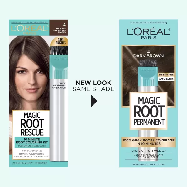 imageLOreal Paris Magic Root Permanent Hair Color 10 Minute Hair Dye Kit to Rescue Roots with 100 Gray Hair Coverage 3 Soft Black 2 Pack Packaging May Vary4 Dark Brown