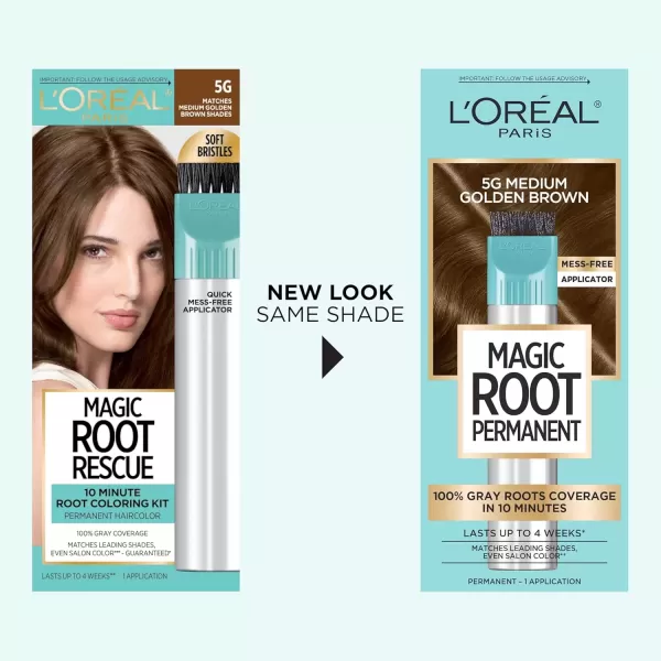 imageLOreal Paris Magic Root Permanent Hair Color 10 Minute Hair Dye Kit to Rescue Roots with 100 Gray Hair Coverage 3 Soft Black 2 Pack Packaging May Vary5G Medium Golden Brown