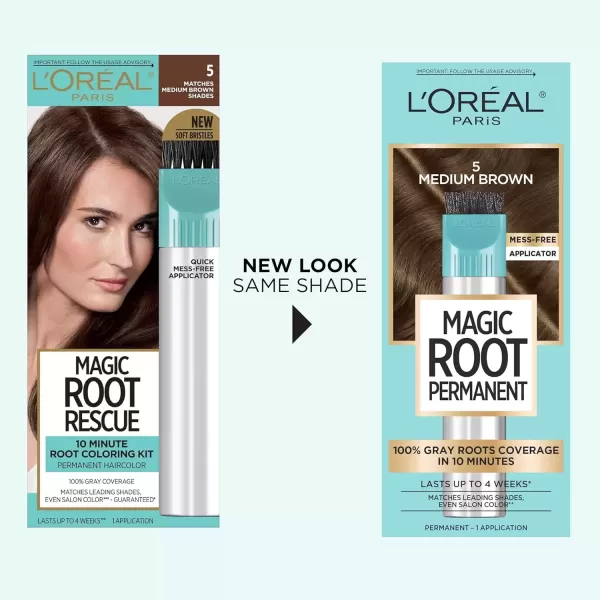 imageLOreal Paris Magic Root Permanent Hair Color 10 Minute Hair Dye Kit to Rescue Roots with 100 Gray Hair Coverage 3 Soft Black 2 Pack Packaging May Vary5 Medium Brown
