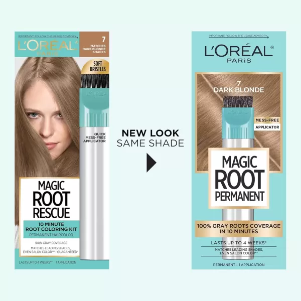 imageLOreal Paris Magic Root Permanent Hair Color 10 Minute Hair Dye Kit to Rescue Roots with 100 Gray Hair Coverage 3 Soft Black 2 Pack Packaging May Vary7 Dark Blonde