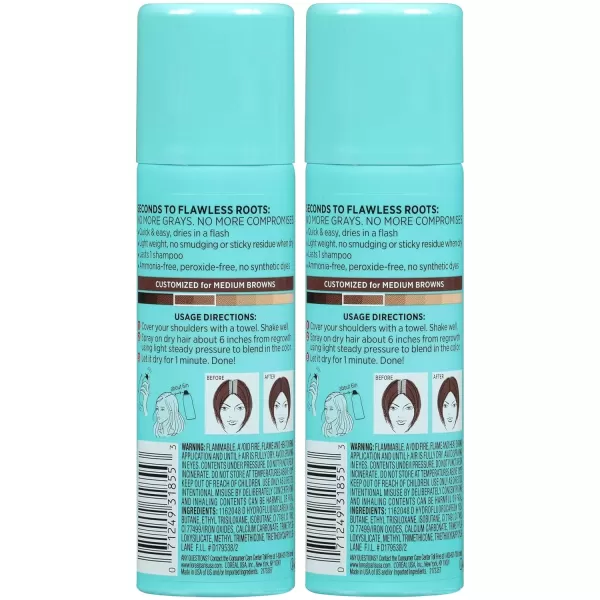 imageLOreal Paris Root Cover Up Temporary Gray Concealer Spray Hair Color Spray with Filling ampamp Thickening Coverage Dark Brown Pack of 2 Packaging May VaryMedium Brown