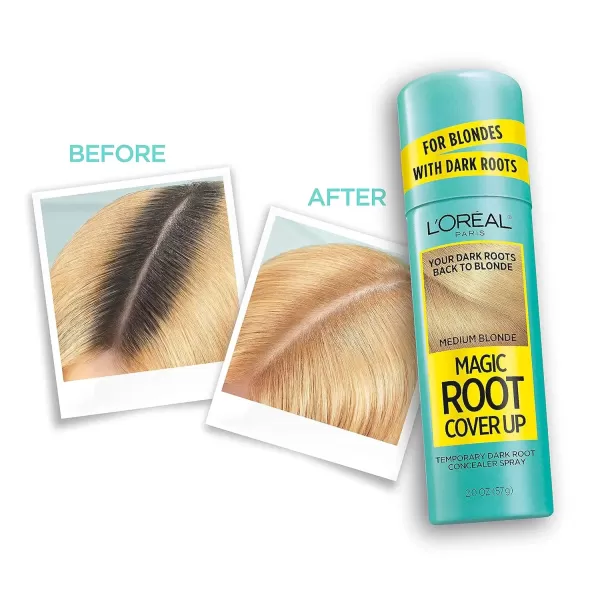 imageLOreal Paris Root Cover Up Temporary Gray Concealer Spray Hair Color Spray with Filling ampamp Thickening Coverage Dark Brown Pack of 2 Packaging May VaryMedium Blonde