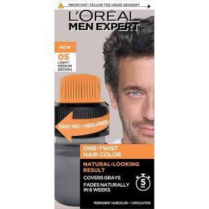 imageLOreal Paris Men Expert One Twist Mess Free Permanent Hair Color Mens Hair Dye to Cover Grays Easy Mix Ammonia Free Application Light Medium Brown 05 1 Application Kit05 Light Medium BrownH30