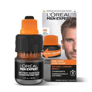 imageLOreal Paris Men Expert One Twist Mess Free Permanent Hair Color Mens Hair Dye to Cover Grays Easy Mix Ammonia Free Application Light Medium Brown 05 1 Application Kit06 light BrownH25
