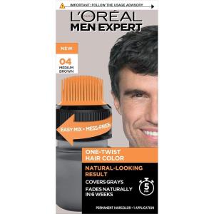 imageLOreal Paris Men Expert One Twist Mess Free Permanent Hair Color Mens Hair Dye to Cover Grays Easy Mix Ammonia Free Application Light Medium Brown 05 1 Application Kit04 Medium BrownH35