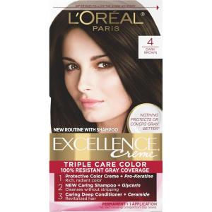 imageLOreal Paris Excellence Creme Permanent Hair Color 4 Dark Brown 100 percent Gray Coverage Hair Dye Pack of 14 Dark Brown