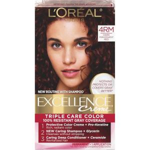 imageLOreal Paris Excellence Creme Permanent Hair Color 4 Dark Brown 100 percent Gray Coverage Hair Dye Pack of 14RM Dark Mahogany Red