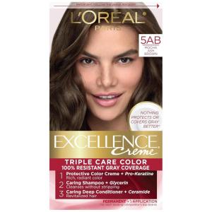 imageLOreal Paris Excellence Creme Permanent Hair Color 4 Dark Brown 100 percent Gray Coverage Hair Dye Pack of 15AB Mocha Ashe Brown