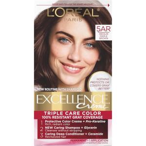 imageLOreal Paris Excellence Creme Permanent Hair Color 4 Dark Brown 100 percent Gray Coverage Hair Dye Pack of 15AR Medium Maple Brown