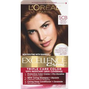 imageLOreal Paris Excellence Creme Permanent Hair Color 4 Dark Brown 100 percent Gray Coverage Hair Dye Pack of 15CB Medium Chestnut Brown