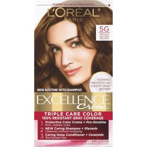 imageLOreal Paris Excellence Creme Permanent Hair Color 4 Dark Brown 100 percent Gray Coverage Hair Dye Pack of 15G Medium Golden Brown