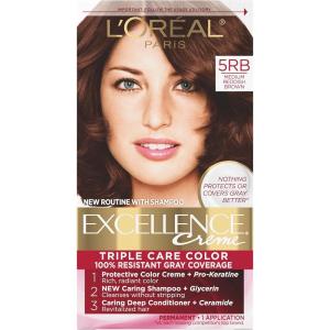 imageLOreal Paris Excellence Creme Permanent Hair Color 4 Dark Brown 100 percent Gray Coverage Hair Dye Pack of 15RB Medium Reddish Brown