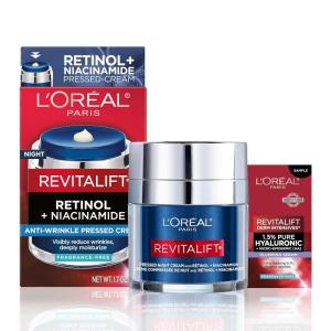 imageLOreal Paris Revitalift Pressed Night Cream Retinol  Niacinamide Reduces Wrinkles Fragrance Free 17 oz  Serum SampleUnscented