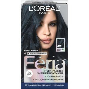 imageLOreal Paris Feria MultiFaceted Shimmering Permanent Hair Color 20 Black Leather Natural Black Pack of 1 Hair Dye411 Downtown Denim