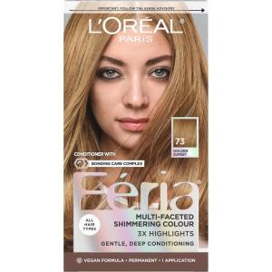 imageLOreal Paris Feria MultiFaceted Shimmering Permanent Hair Color 20 Black Leather Natural Black Pack of 1 Hair Dye73 Golden Sunset Dark Golden Blonde