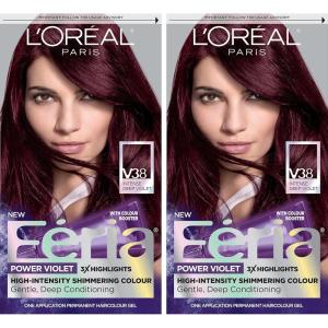 imageLOreal Paris Feria MultiFaceted Shimmering Permanent Hair Color 20 Black Leather Natural Black Pack of 1 Hair DyeV38 Violet Noir