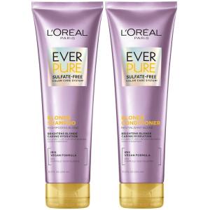 imageLOreal Paris Blonde Sulfate Free Shampoo and Conditioner for ColorTreated Hair Neutralizes Brass  Balances EverPure 85 Fl Oz Set of 2purple