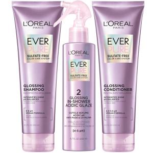 imageLOreal Paris Sulfate Free Glossing Shampoo and Conditioner Set with Hair Treatment Intensifies Hair Shine ampamp Smoothness pH Balanced Vegan Hair Care EverPure 85 Fl Oz