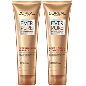 imageLOreal Paris Sulfate Free Shampoo and Conditioner for Dry Hair Triple Action Hydration for Dry Brittle or Color Treated Hair Apricot Oil Infused Hair Care EverPure 85 Fl Oz Set of 2Shampoo  Conditioner set