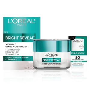 imageLOreal Paris Bright Reveal Vitamin C Glow Moisturizer Supercharged Facial Moisturizer to Brighten Skin Even Tone and Hydrate for 72HRs Includes SPF 50 Sample