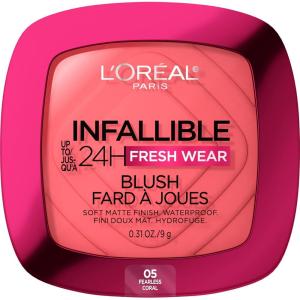 imageLOreal Paris Infallible Up to 24H Fresh Wear Soft Matte Blush Blendable LongLasting and Waterproof Cheek Make Up Confident Pink 10 031 OzFearless Coral