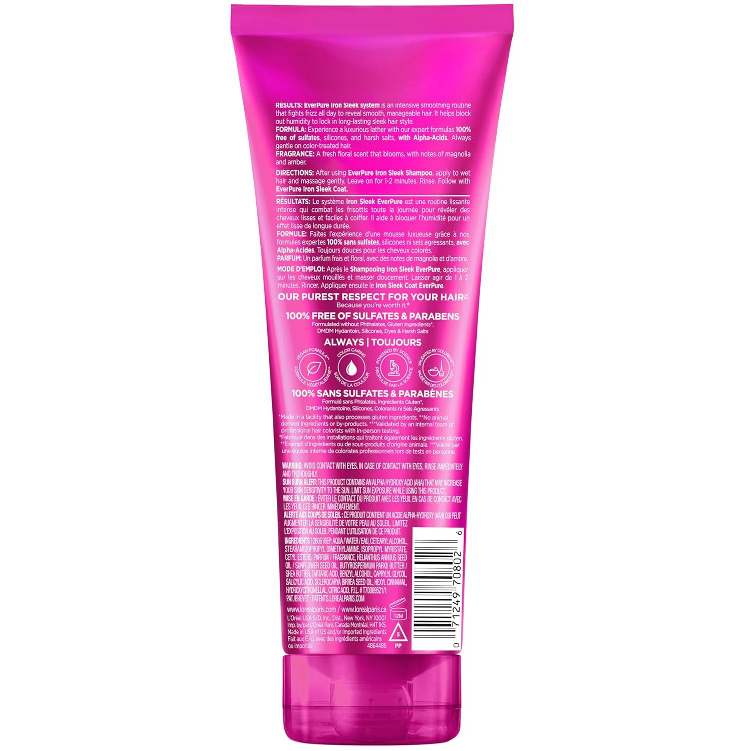 imageLOreal Paris Sulfate Free Iron Sleek Smoothing Conditioner Frizz Control and HumidityResistant Formula with AlphaAcids for Frizzy Hair EverPure Hair Care 68 Fl Oz