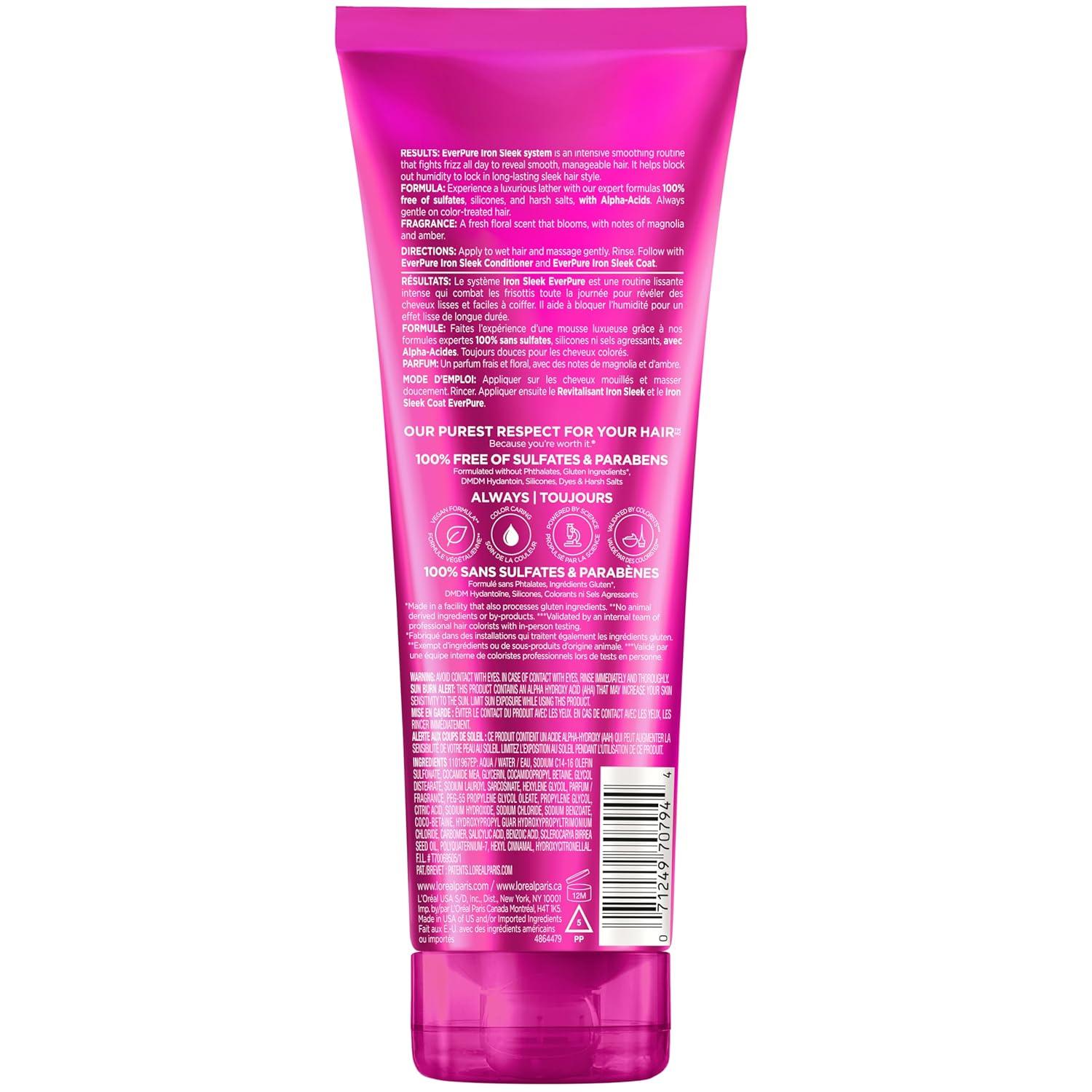 imageLOreal Paris Sulfate Free Iron Sleek Smoothing Shampoo Frizz Control and HumidityResistant Formula with AlphaAcids for Frizzy Hair EverPure Hair Care 68 Fl Oz