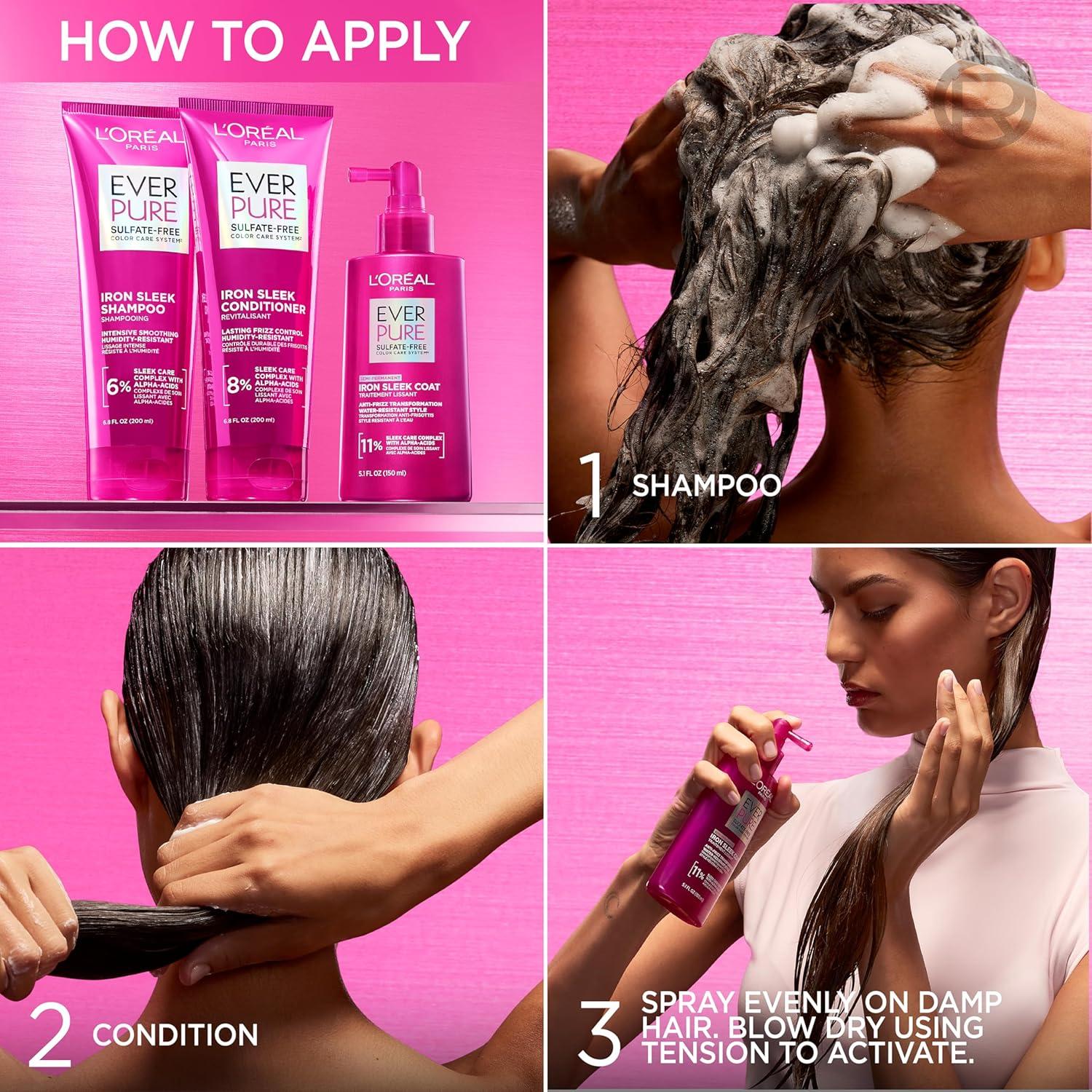 imageLOreal Paris Sulfate Free Iron Sleek Smoothing Shampoo and Conditioner Frizz Control and HumidityResistant Formula with AlphaAcids EverPure Hair Care 1 Kit