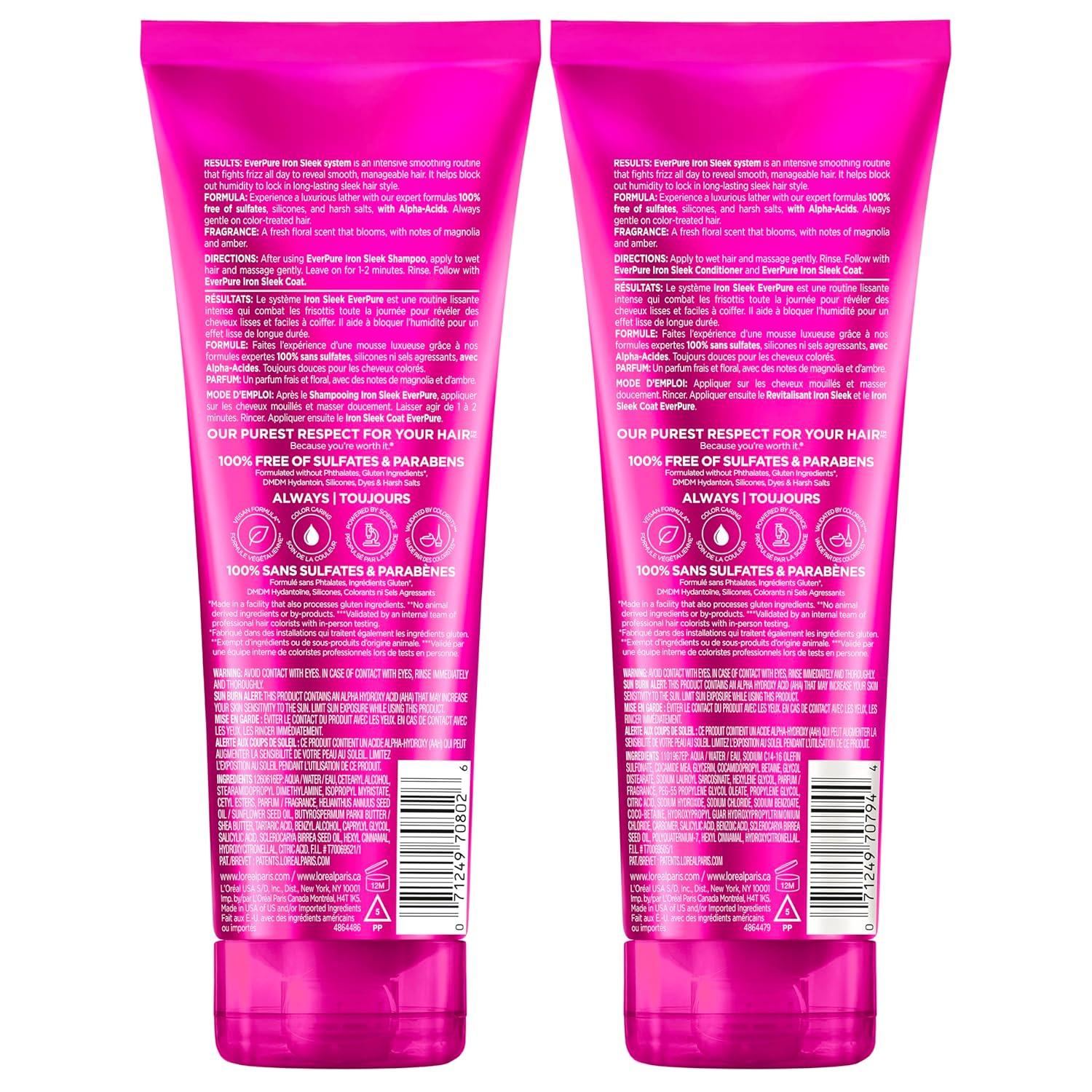 imageLOreal Paris Sulfate Free Iron Sleek Smoothing Shampoo and Conditioner Frizz Control and HumidityResistant Formula with AlphaAcids EverPure Hair Care 1 Kit