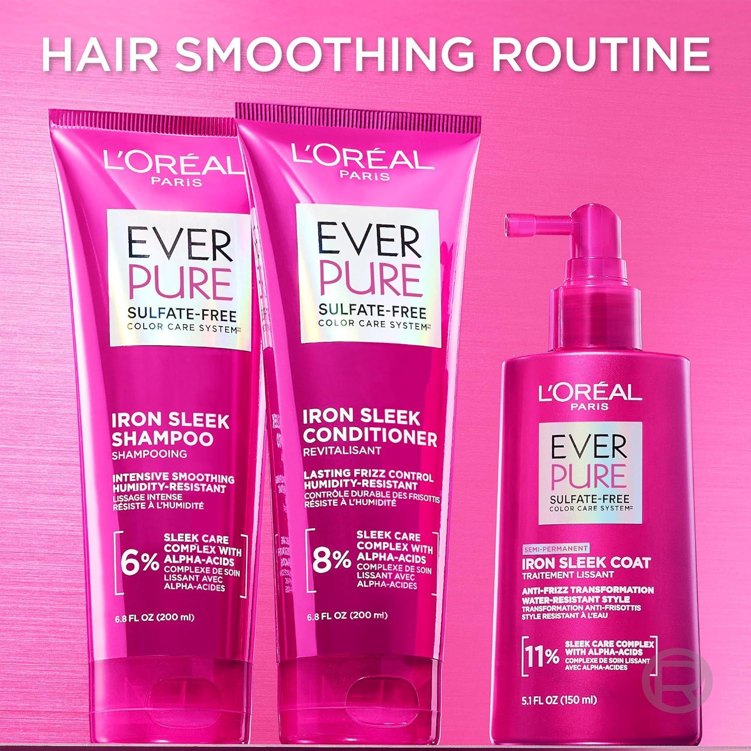 imageLOreal Paris Sulfate Free Iron Sleek Smoothing Shampoo and Conditioner Frizz Control and HumidityResistant Formula with AlphaAcids EverPure Hair Care 1 Kit