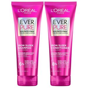 imageLOreal Paris Sulfate Free Iron Sleek Smoothing Shampoo and Conditioner Frizz Control and HumidityResistant Formula with AlphaAcids EverPure Hair Care 1 Kit