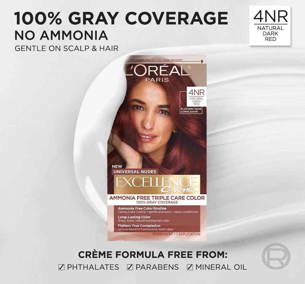 image:imageLOreal Paris Excellence Universal Nudes Permanent Hair Color Ammonia Free Hair Dye for Gray Hair Coverage 6N Natural Light Brown 1 Kit Pack of 2Core Natural Dark Red