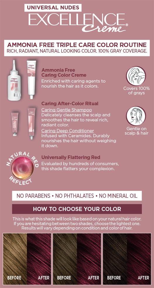 image:imageLOreal Paris Excellence Universal Nudes Permanent Hair Color Ammonia Free Hair Dye for Gray Hair Coverage 6N Natural Light Brown 1 Kit Pack of 2Core Natural Dark Red