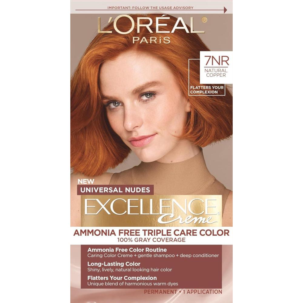 image:imageLOreal Paris Excellence Universal Nudes Permanent Hair Color Ammonia Free Hair Dye for Gray Hair Coverage 6N Natural Light Brown 1 Kit Pack of 2Core Natural Copper