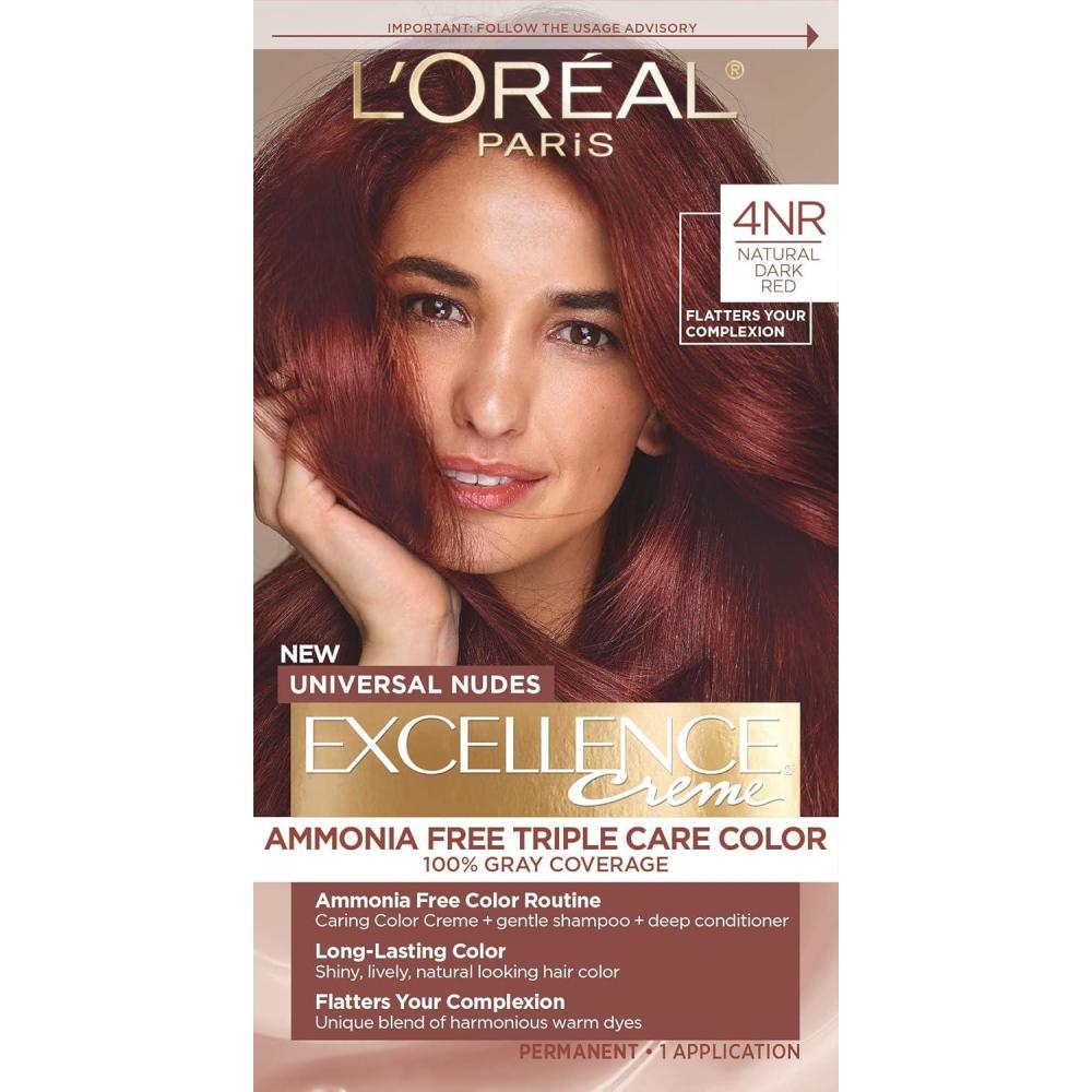 image:imageLOreal Paris Excellence Universal Nudes Permanent Hair Color Ammonia Free Hair Dye for Gray Hair Coverage 6N Natural Light Brown 1 Kit Pack of 2Core Natural Dark Red