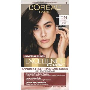 image:imageLOreal Paris Excellence Universal Nudes Permanent Hair Color Ammonia Free Hair Dye for Gray Hair Coverage 6N Natural Light Brown 1 Kit Pack of 22N Natural Soft Black