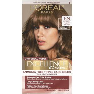 image:imageLOreal Paris Excellence Universal Nudes Permanent Hair Color Ammonia Free Hair Dye for Gray Hair Coverage 6N Natural Light Brown 1 Kit Pack of 26N Natural Light Brown