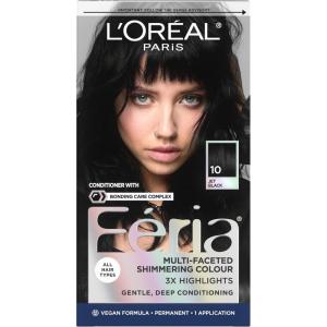 image:imageLOreal Paris Feria MultiFaceted Shimmering Permanent Hair Color High Intensity Hair Dye for 3X Highlights 10 Jet Black 1 Kit Pack of 210 Jet Black Blackest Black