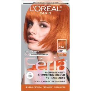 image:imageLOreal Paris Feria MultiFaceted Shimmering Permanent Hair Color High Intensity Hair Dye for 3X Highlights 10 Jet Black 1 Kit Pack of 2C74 Copper Crave Intense Copper