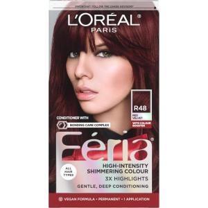 image:imageLOreal Paris Feria MultiFaceted Shimmering Permanent Hair Color High Intensity Hair Dye for 3X Highlights 10 Jet Black 1 Kit Pack of 2R48 Red Velvet Intense Deep Auburn